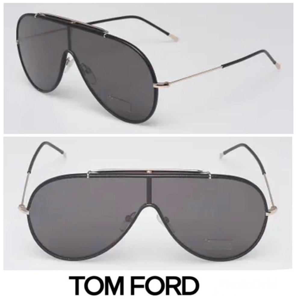 TOM FORD TF671 Mack Black Leather Rose Gold Metal Frame Aviator Large Sunglasses